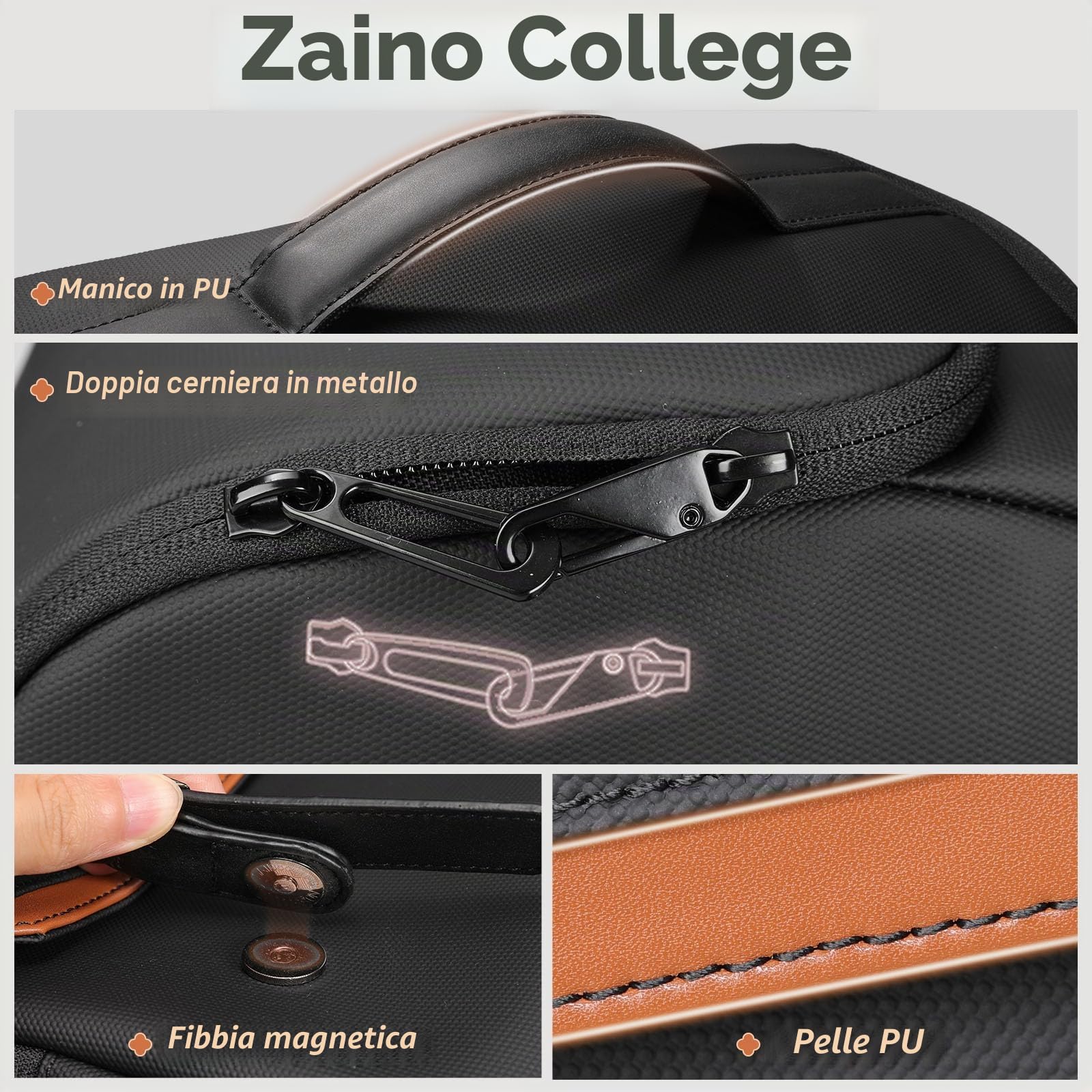 hk Zaino per Laptop da 17,3" con Design Originale per Uomo e Donna | Zaino Casual da Lavoro e da Viaggio, Impermeabile, Leggero e di Grande Capienza, Ideale per Ufficio e Università, Nero