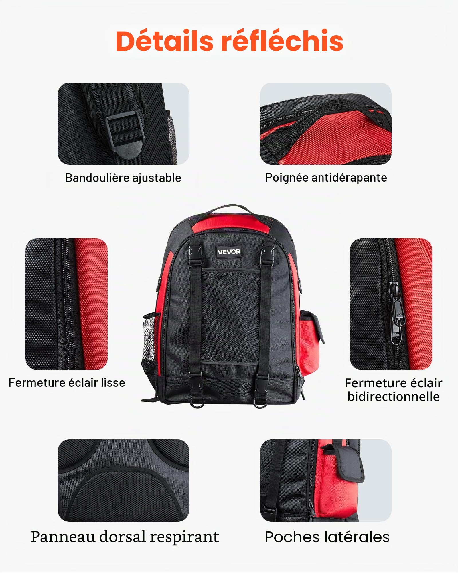VEVOR Sac à Dos de Soudage pour Outils et Casque, Capacité 25,2 L, en Polyester 1680D Haute Densité, Sac de Rangement Polyvalent pour Équipement de Soudage, Soudeur, Camping, Randonnée, 36x21x50 cm