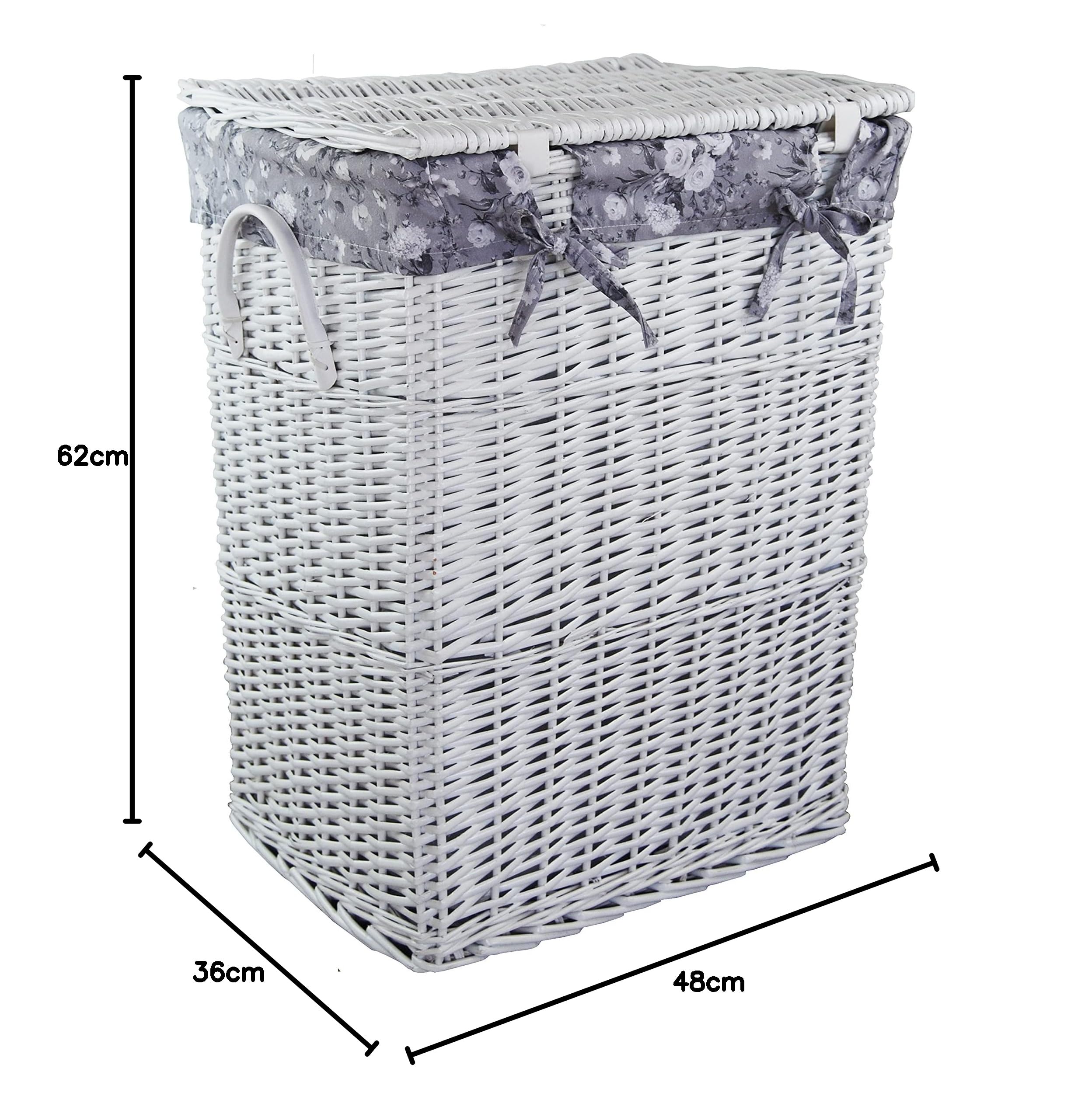 Wäschekorb Wäschetruhe Weide weiß Blumenmuster grau 48x36 H.62