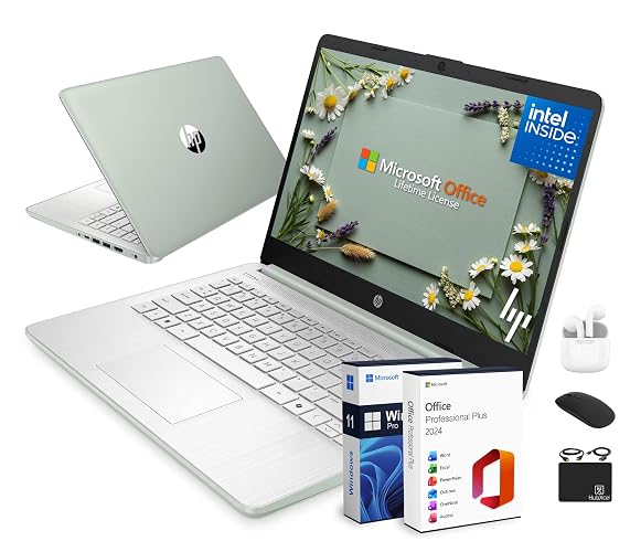 HP Flagship 14" Laptop Computer for 2026 Business Student with Office Suite, Copilot AI, Intel Quad-Core CPU, 4GB RAM, 628GB Storage (128GB UFS+500GB Ext), Wi-Fi 6, HubxcelAccs, Win 11 Pro, Green