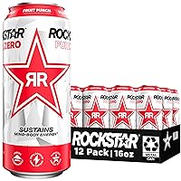 Vista 1 de Rockstar Pure Zero Energy Drink, Fruit Punch, 0 Sugar, with Caffeine and Taurine, 16oz Cans (12 Pack) (Packaging May Vary)
