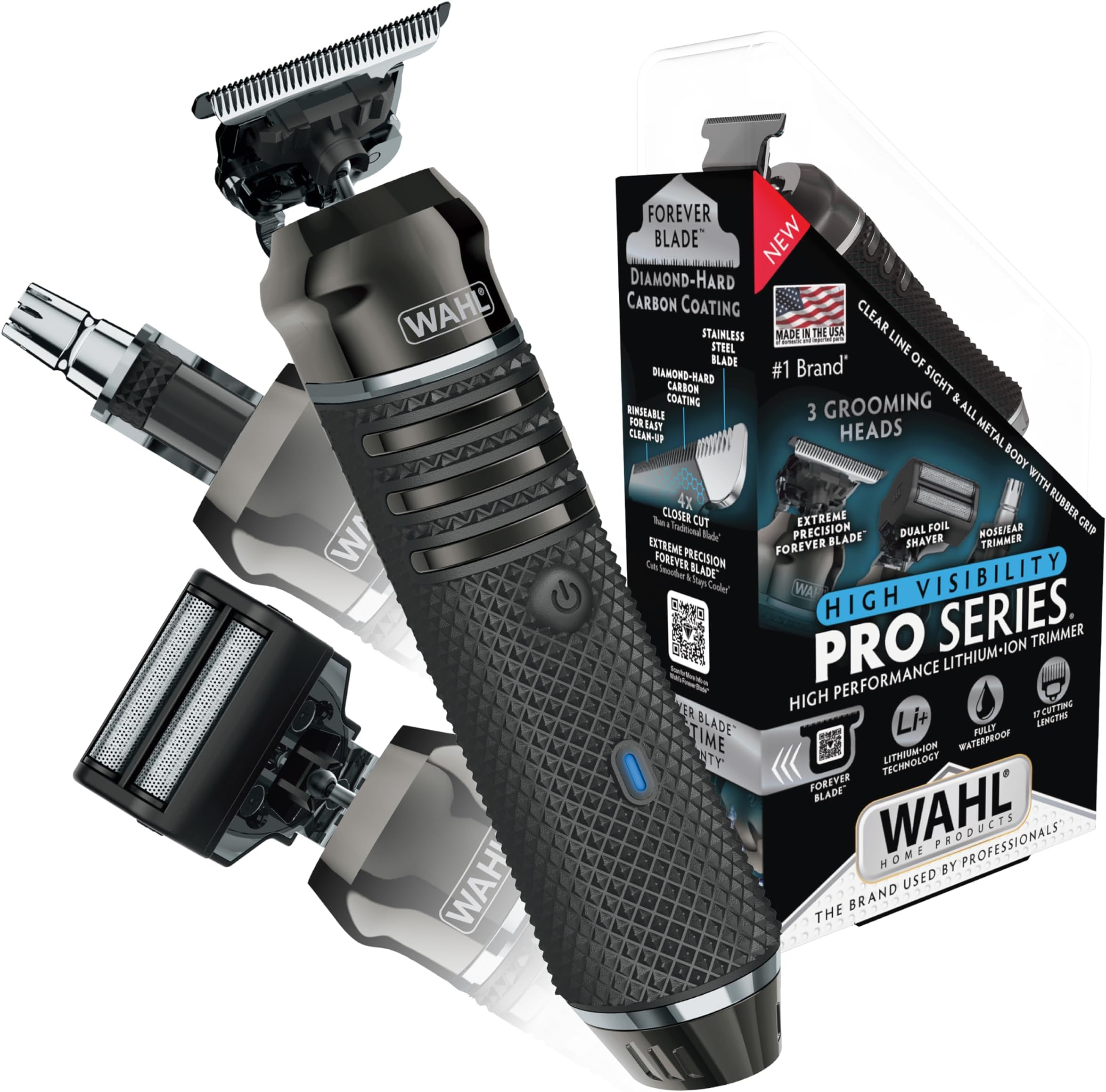 Wahl USA Pro Series High Visibility Skeleton Style Trimmer, Lithium-Ion Cordless Rechargeable All in One Shaving & Close Cutting Beard Trimmer for Men with Near Zero Gap Blade – 3023437