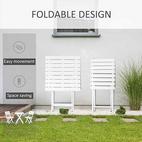 Miniatura 4 de Outsunny Juego de bistró de 3 piezas, muebles plegables de madera para exteriores con mesa y sillas para patio trasero y balcón, cuadrado, blanco