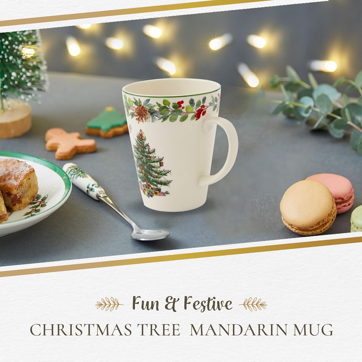 Spode Christmas Tree Mandarin Mug| Measures 14-Ounces| 2022 Annual Mandarin Mug| Holiday Coffee Mugs| Cup for Tea, Hot Cocoa, and Coffee| Dishwasher and Microwave Safe