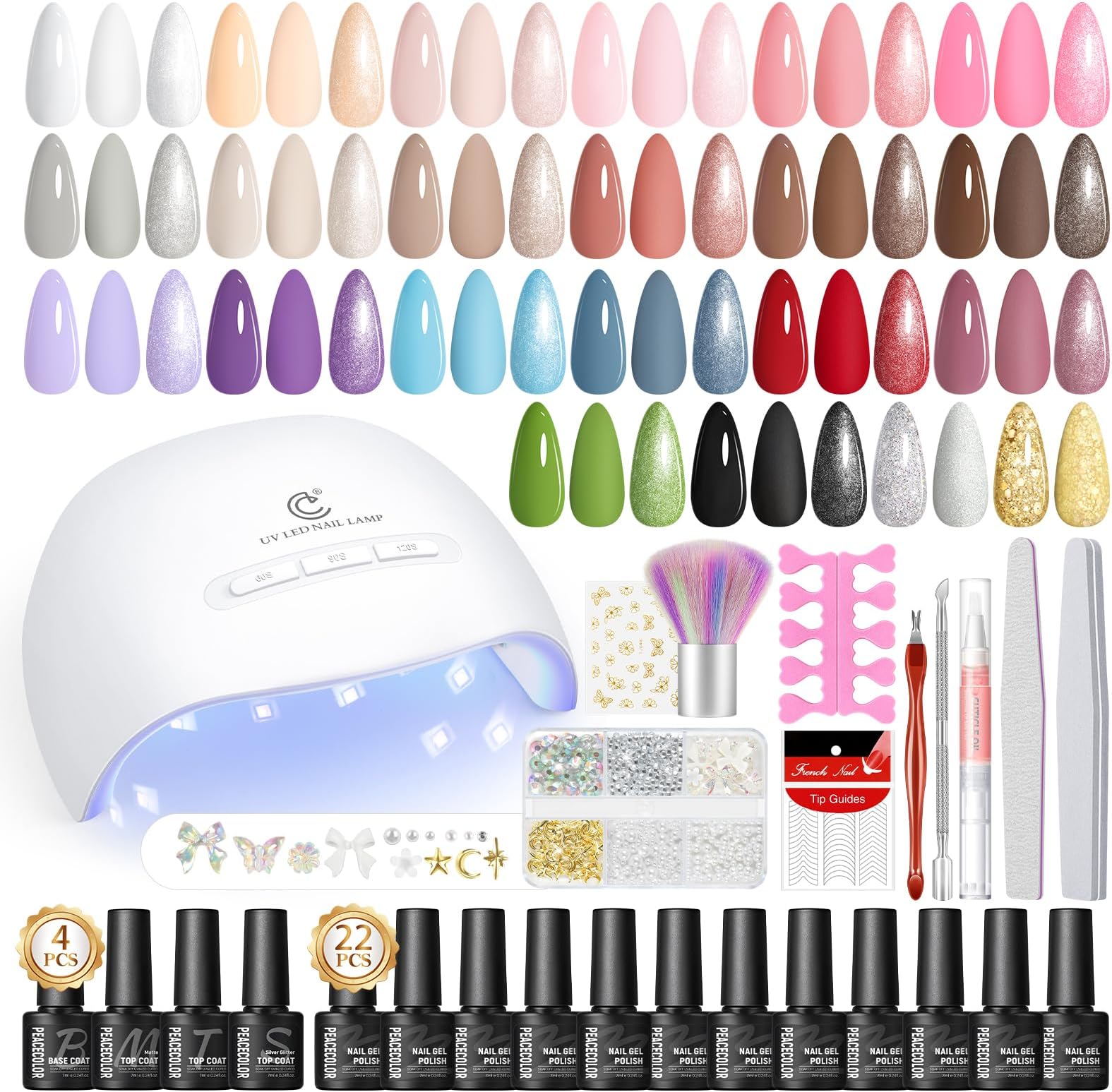 Gel Nail Polish Kit with U V Light - 37Pcs Gel Polish Set 22 Colors All Season Gel Nail Starter Kit with Base Matte & Glossy Top Coat Soak Off Nail Polish DIY Manicure Set for Women Girls