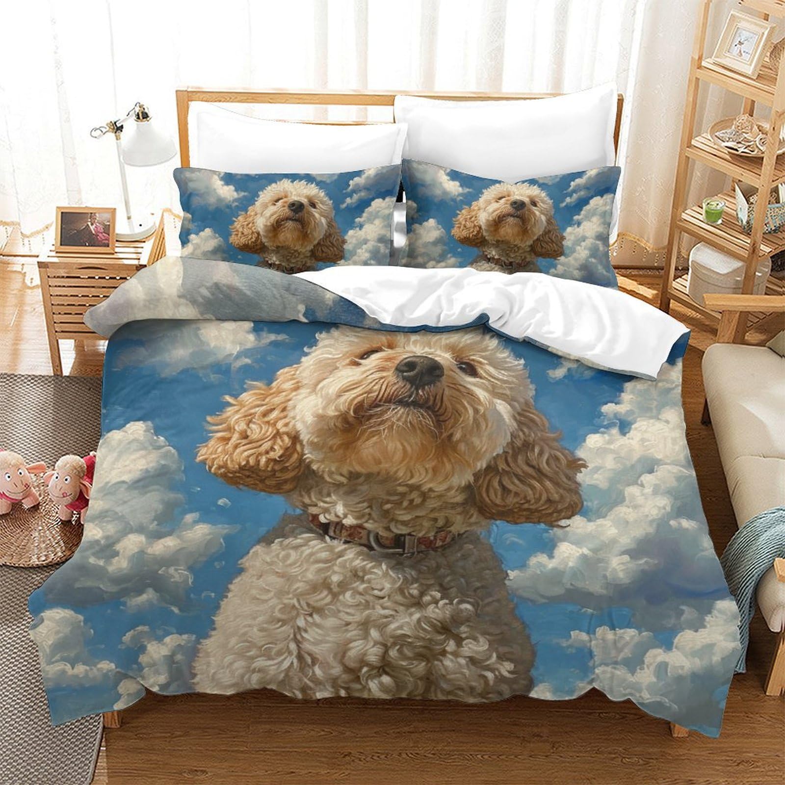 DNAVSOETR Cockapoo Duvet Cover Sets 3 PCS Hotel Quality Quilt Cover Bedding Sets Bed Covers with Pillowcases with Zipper Closure Ultra Soft Hypoallergenic Microfiber Double（200x200cm）