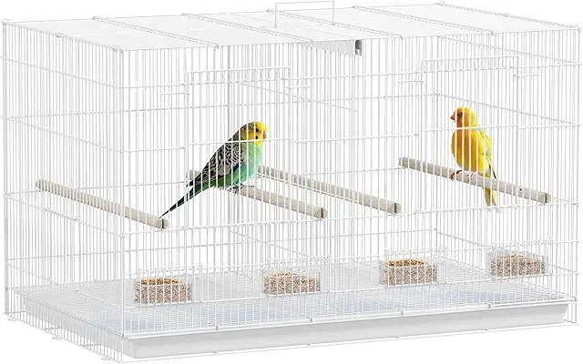 PawHut Jaula para Pájaros con Divisor 76x46x46 cm Pajarera con 4 Comederos 4 Perchas y Bandeja Extraíble Jaula para Loros Canarios Periquitos Blanco
