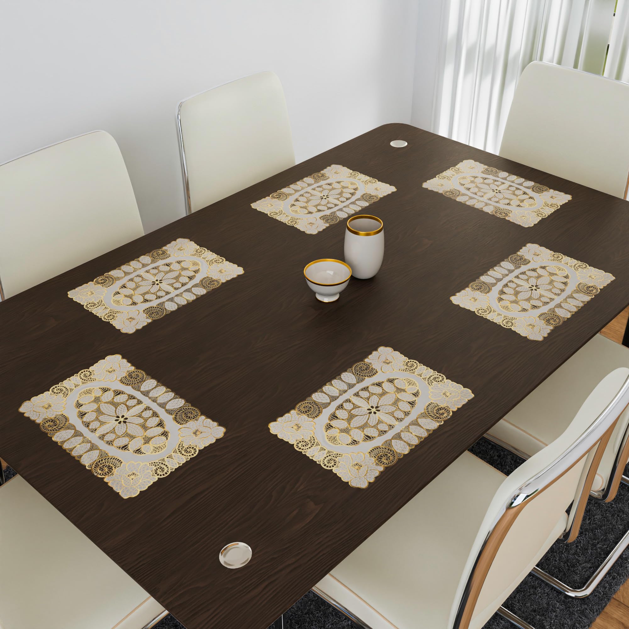 Kuber Industries Placemat | Placemats for Dining Room | Designer Table Mat Set | Placemats for Kitchen | Side Placemats | Table Placemat Set | Medium | 6 Piece Set | 14x20 | Golden (B0CKF3XFSY) Amazon Price History, Amazon Price Tracker