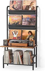 Record Player Stand with Vinyl Record Storage and Display Shelf