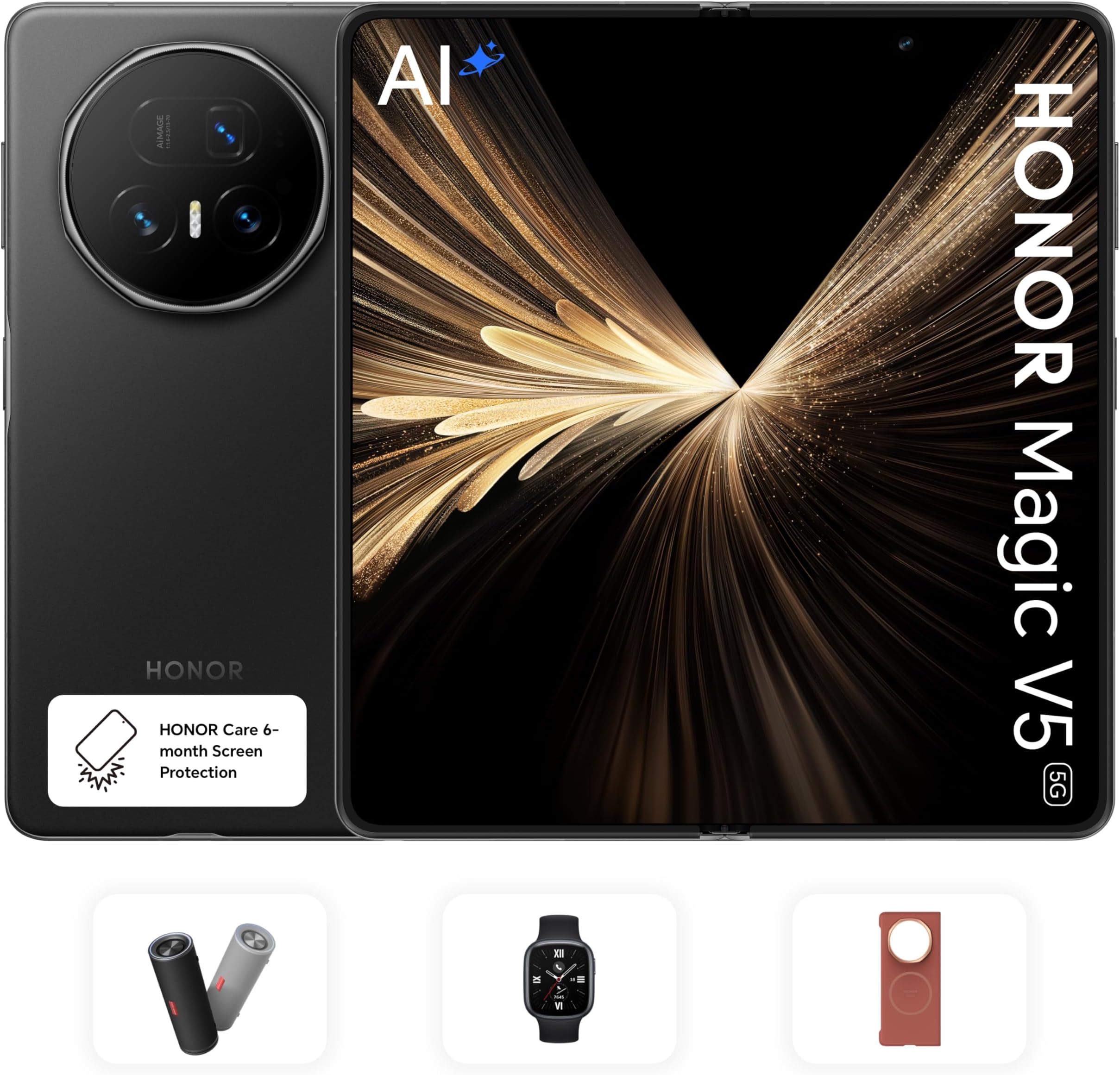 HONOR Magic V5 16GB RAM 512GB Black With Free Honor choice Speaker, Honor Watch 4, Premium phone cover & 6 Month Screen Insurance - Middle East Version