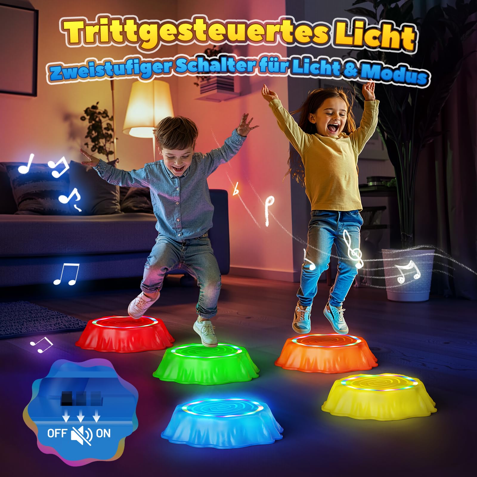 Leuchtende Balanciersteine für Kinder mit Musik 5er Stapelbare Balance Steine Motorikspielzeug Gleichgewichtstrainer ab 2 Jahre