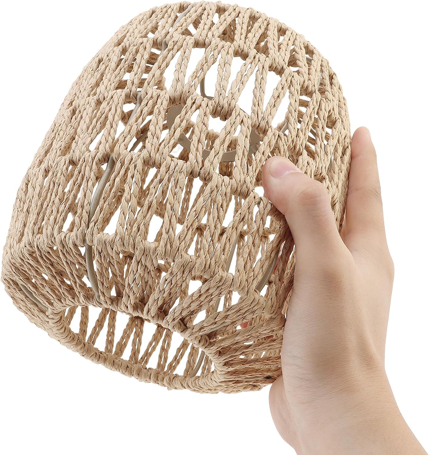 RTNLIT Handmade Woven Lampshade Replacement 7.08" D×7.48" H, Retro Boho Rattan Lamp Shade for Table Floor Pendant Light, Small Natural Wicker Lampshade for Home Decor