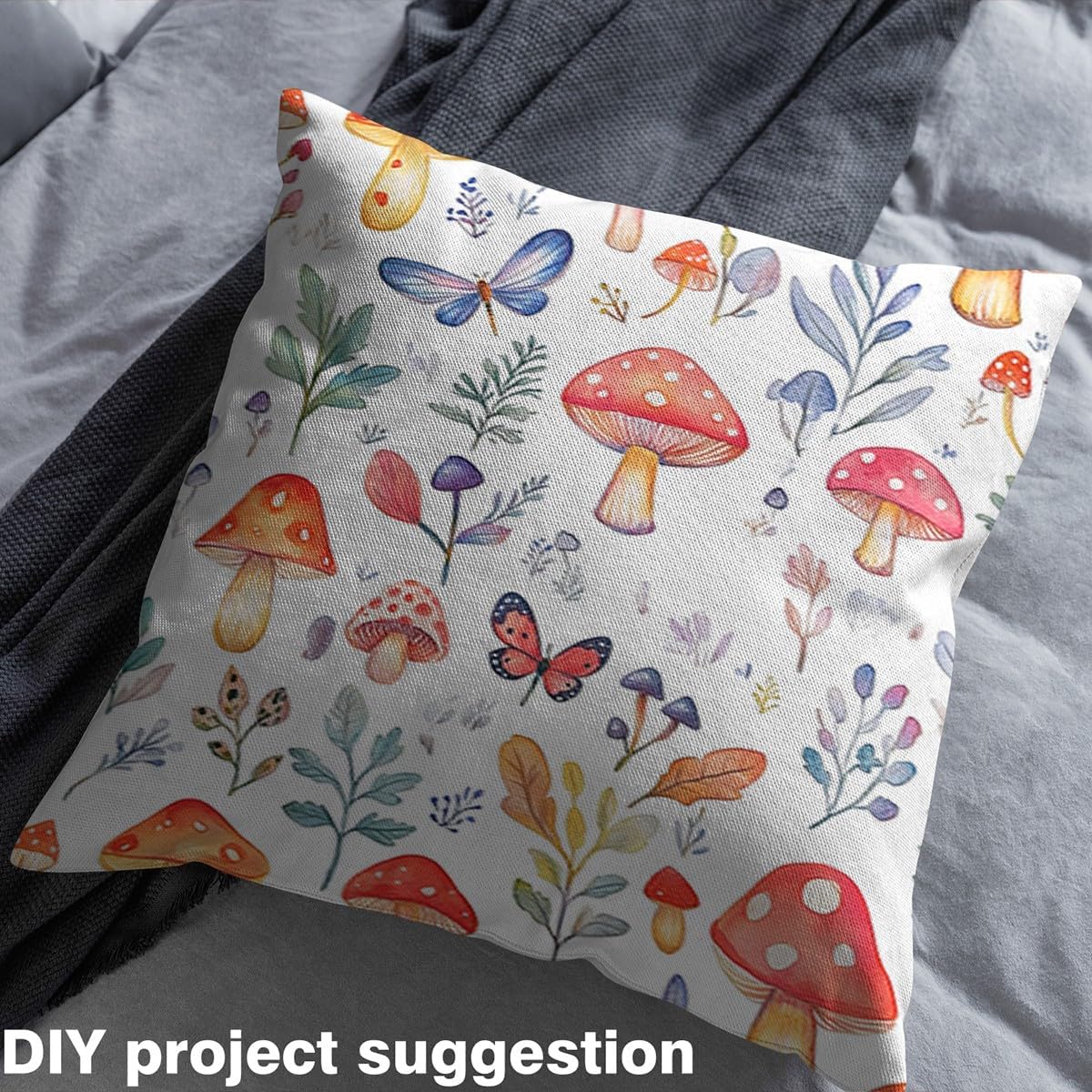 Mushrooms Cartoon Fabric by The Yard,Watercolor Butterfly Mushroom Upholstery Fabric,Cute Jungle Plant Decorative Cloth for Sofa Upholstery,Girls Women Sewing Supplies,5 Yards,180" L x 59" W