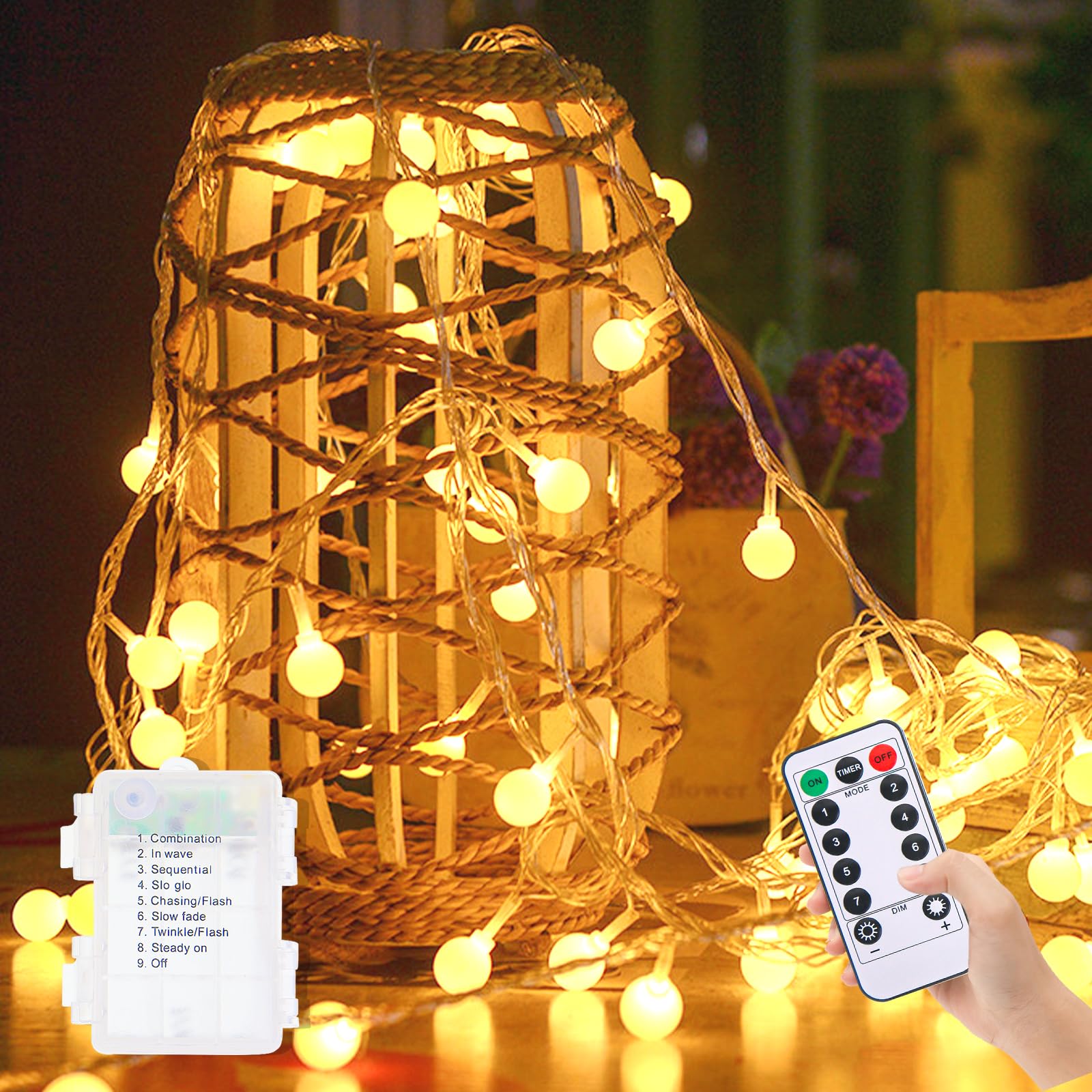 Eyesgood 6M 60LED Halloween Guirnalda Luces LED Pilas Interior Exterior Cadena de Luces de Iluminación Luces LED Decoración para Navidad Guirnalda Jardín Impermeable IP65 para Fiesta de Navidad