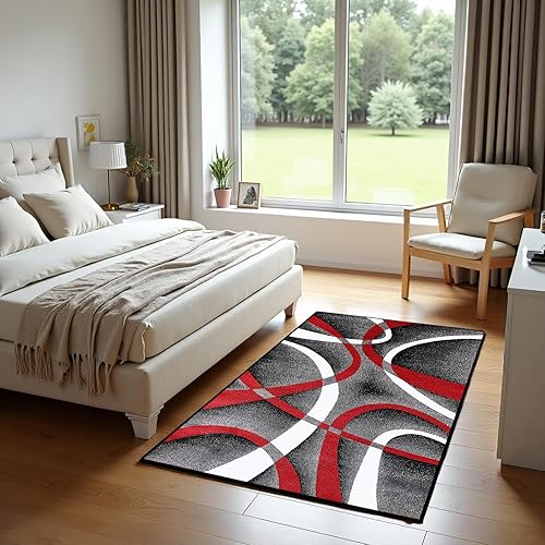 Miniatura 2 de Alfombra de área geométrica de líneas de tiras de 3.3 x 5 pulgadas, moderna alfombra abstracta para sala de estar y dormitorio, alfombra de lujo