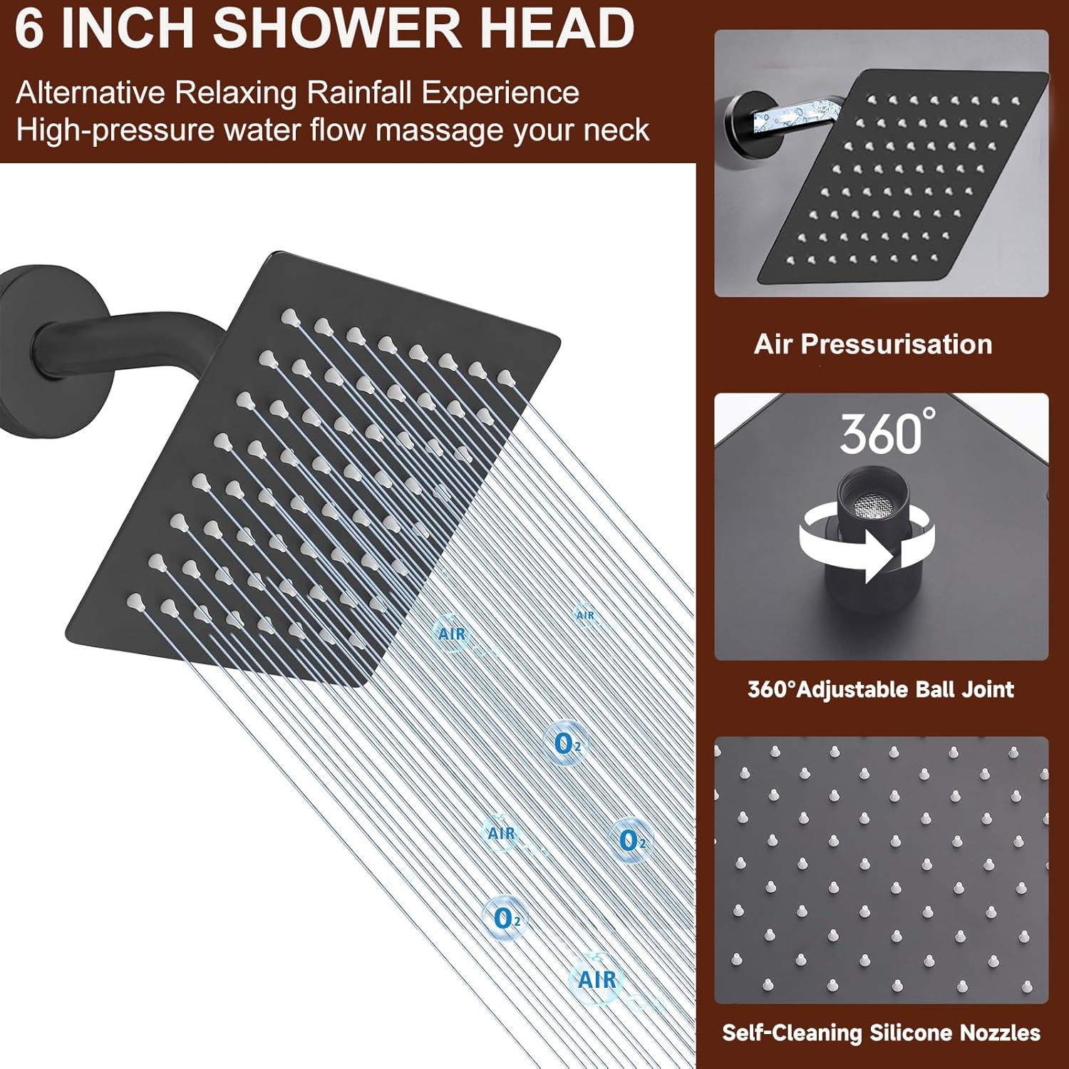 Dual Shower Head System Matte Black 12" Ceiling Mount Rainfall Shower and 6" Wall Mounted Shower Head System with Handheld Spray, Push Button Diverter Shower Faucet Set, Can All Run Together