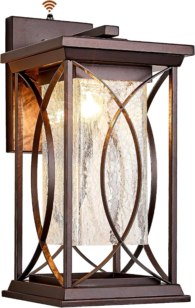 18" Oil Rubbed Bronze Large Outdoor Wall Lantern Dusk to Dawn Coach Light Modern Extra Large Deep Brown Exterior Sconce Waterproof Metal with Crack-Like Glass Outside Light