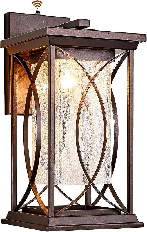 18" Oil Rubbed Bronze Large Outdoor Wall Lantern Dusk to Dawn Coach Light Modern Extra Large Deep Brown Exterior Sconce Waterproof Metal with Crack-Like Glass Outside Light