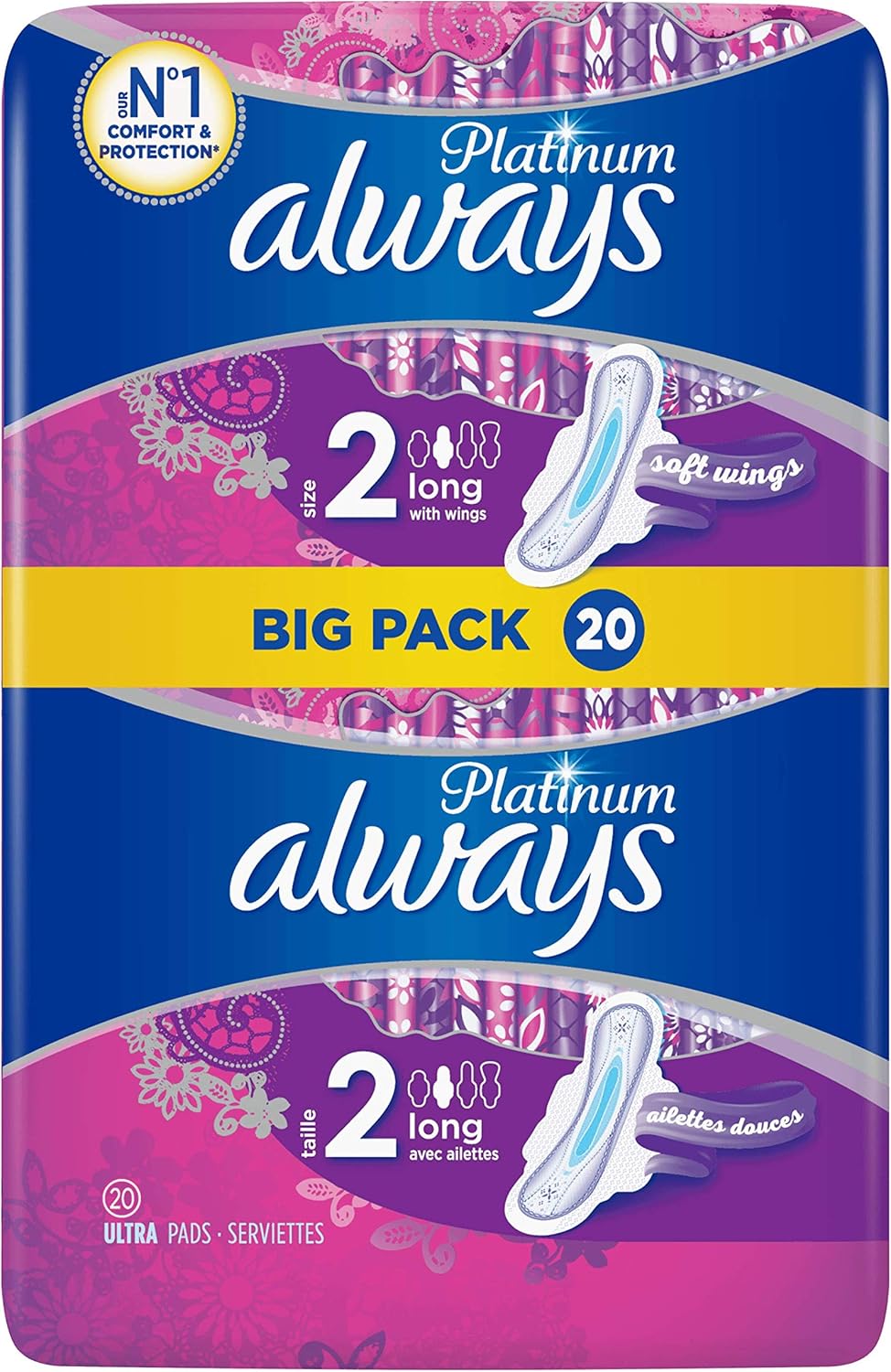 Always Platinum Sanitary Towels with Wings, Size 2, Long, 80 Towels (20 x 4 Packs), BIG PACK, Odour Neutraliser, 5x Comfort - Image 3