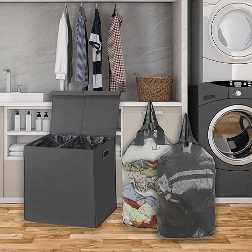 Miniatura 2 de Simple Houseware Double Laundry Hamper with Lid and Removable Laundry Bags, Dark Grey Gris Oscuro