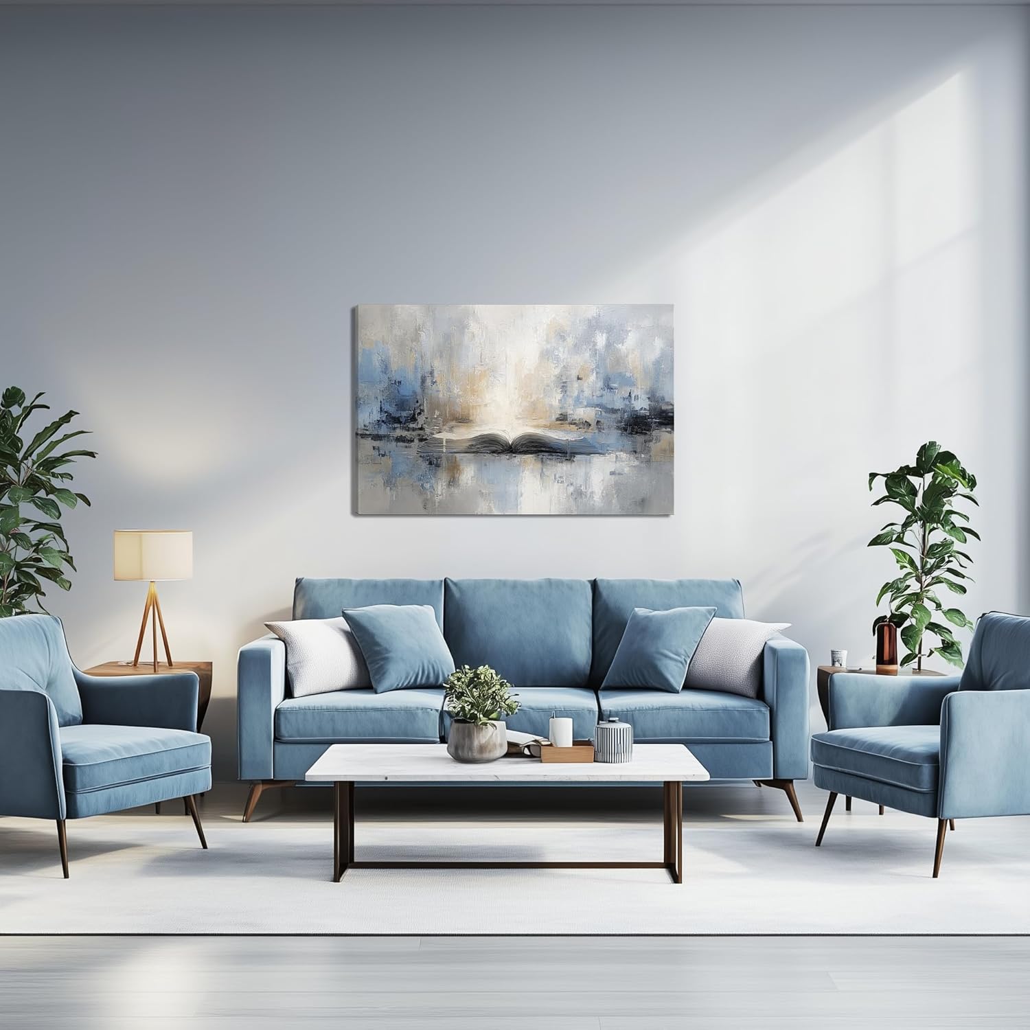 XRZ Abstract Wall Art – Blue and Beige Scripture Canvas – Wall Decor For Bedroom – Christian Wall Decor for Living Room Bedroom Office – 24x16 Inch