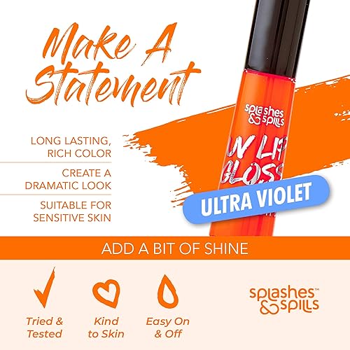 Miniatura 4 de splashes & spills Brillo de labios UV Blacklight – Paquete variado de 6 colores, 0.14 oz – Día o Noche – Maquillaje de discotecas o disfraces