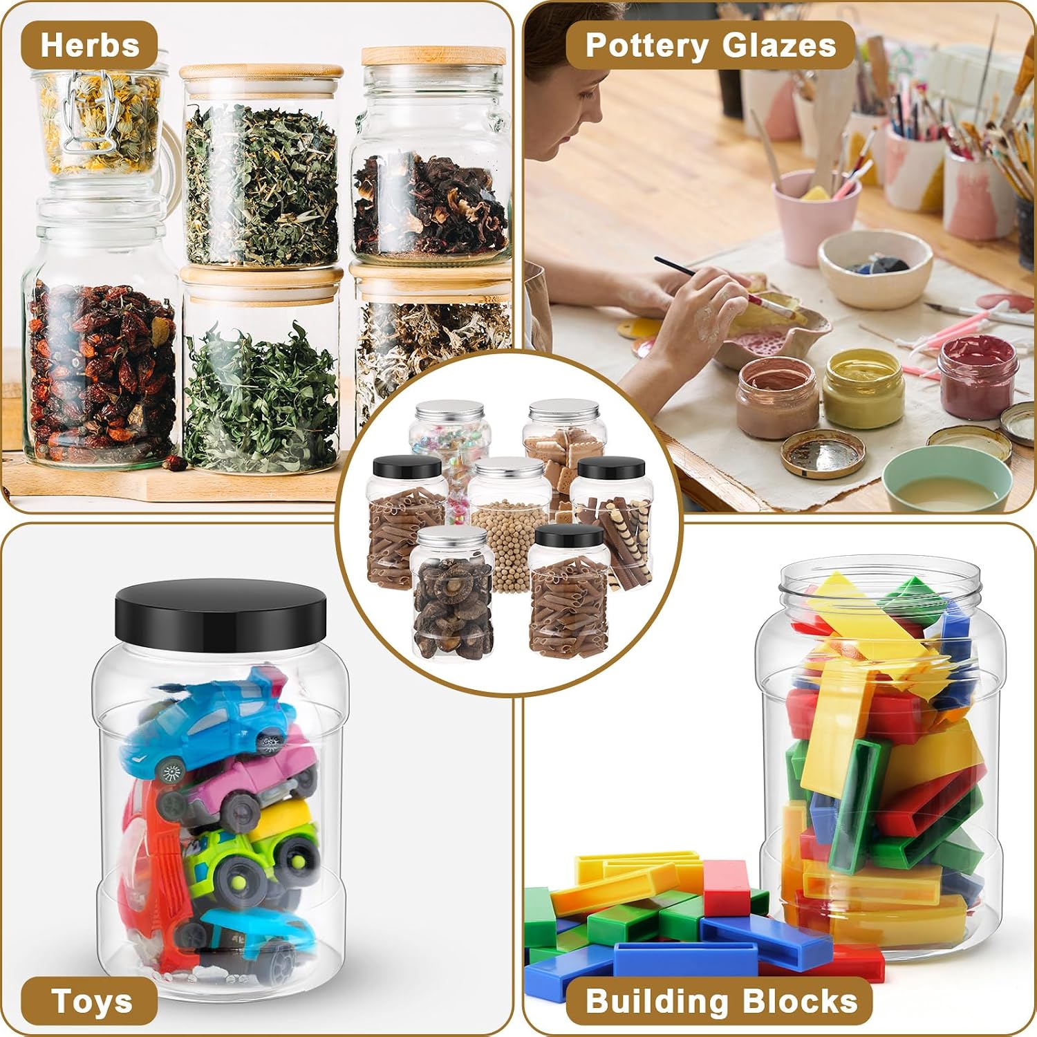 Suclain 6 Pack 32 oz Plastic Mason Jars with Lids Large Clear Empty Plastic Food Storage Containers Wide Mouth Mason Jars Quart Size Canisters for Dry Goods Honey Kitchen Household Storage