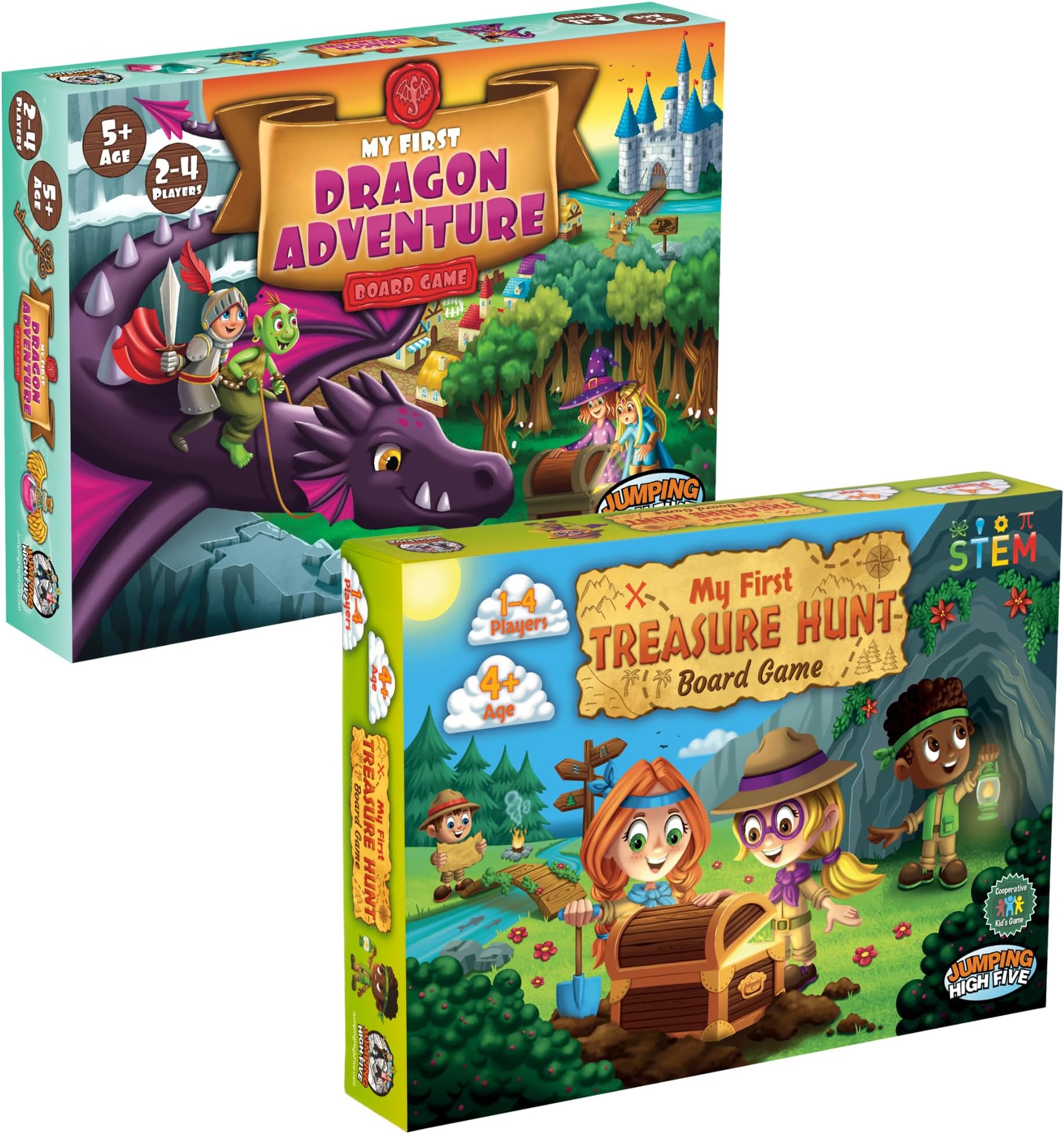 Jumping High Five My First Dragon Adventure and My First Treasure Hunt Board Game Bundle for Kids, Perfect for Family Game Night
