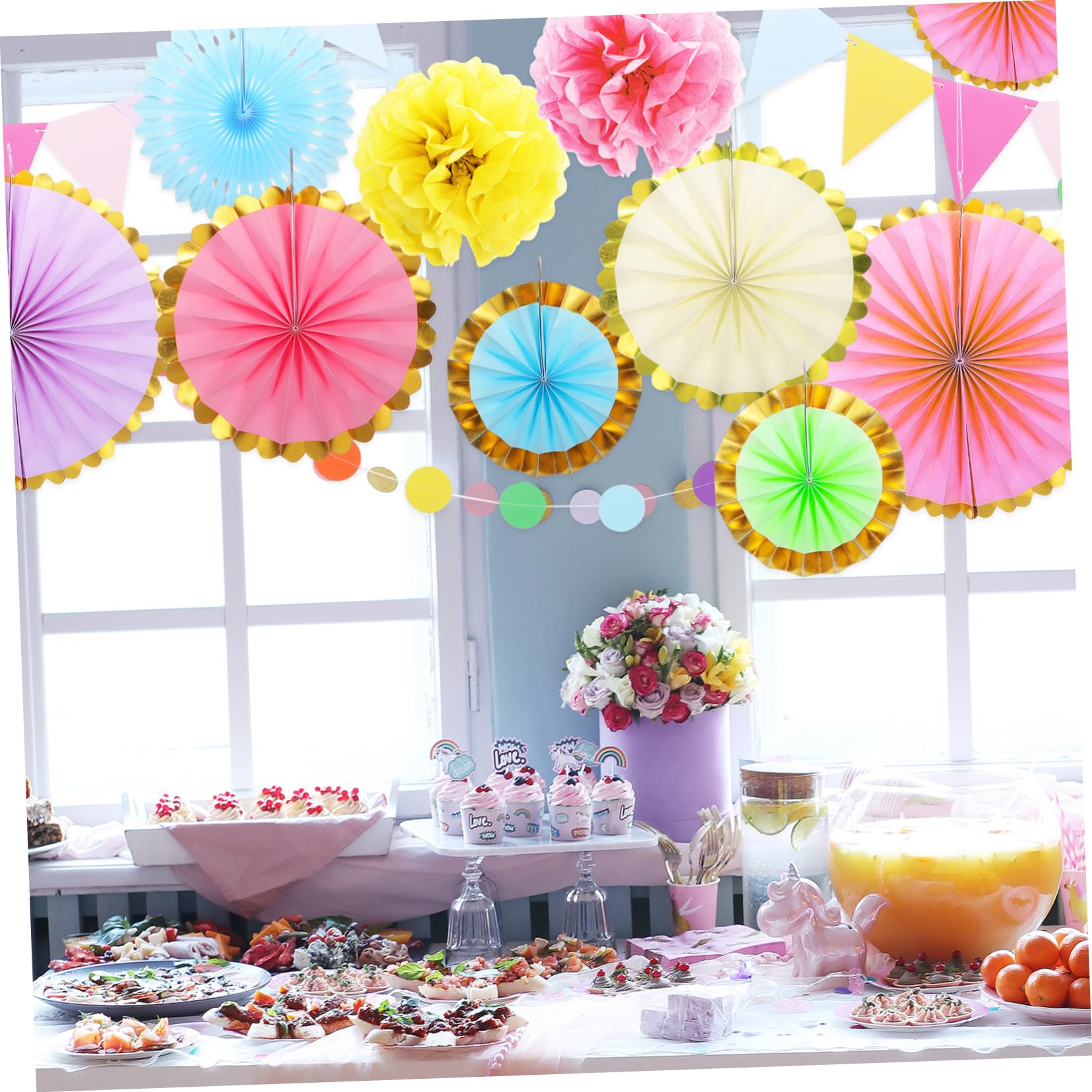 Abanicos de Papel para Decoraciones de Fiestas Tonos Pastel Pompones de Papel de Decoración de Aulas Abanicos para Cumpleaños