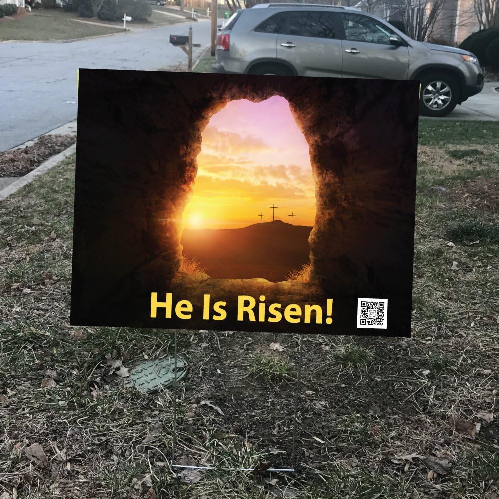 Jesus Is Risen Christian Easter Yard Sign - Size: 18 x 24 Includes Stake