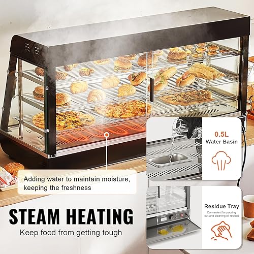 Miniatura 4 de VEVOR Calentador de alimentos comercial de 3 niveles, calentador de alimentos de 1500 W con luz, estante ajustable y pantalla de temperatura,