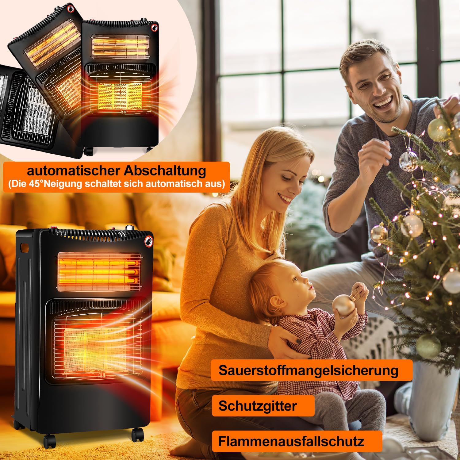Gimisgu 1260 W Infrarot Heizstrahler, 4200 W Gasheizofen, Heizstrahler Gasheizgerät mit 3 Schutzvorrichtungen, Elektrische Gas-Zweizweckheizgeräte 220V-240V, Gasflaschen bis 10kg