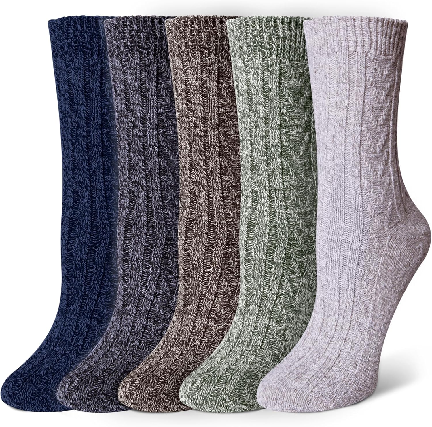 YSense Wool Socks for Women, Winter Boot Socks Stocking Stuffers Gifts for Women Warm Crew Hiking Large Green Blue Brown Black Grey - Image 1 of 6