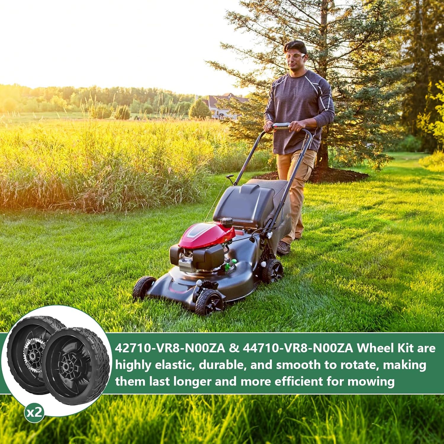 Lawn Mower Wheel Kit (2X Front Drive Wheels 44710-VR8-N00ZA + 2X Rear Wheels 42710-VR8-N00ZA) Compatible with Honda HRN216 Walk Behind Lawn Mower(4 PCS)