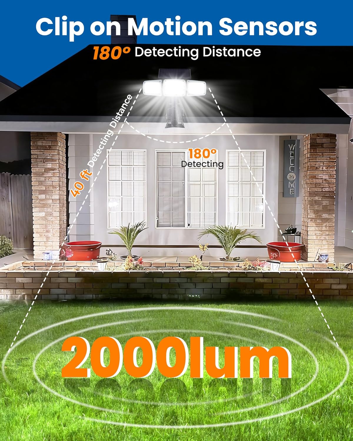 Clip on Solar Lights Outdoor 3 Heads, 280 LED Security Light with Motion Sensor & Remote, 1-Second Install Waterproof Flood Light for Yard/Garage Fence (1)
