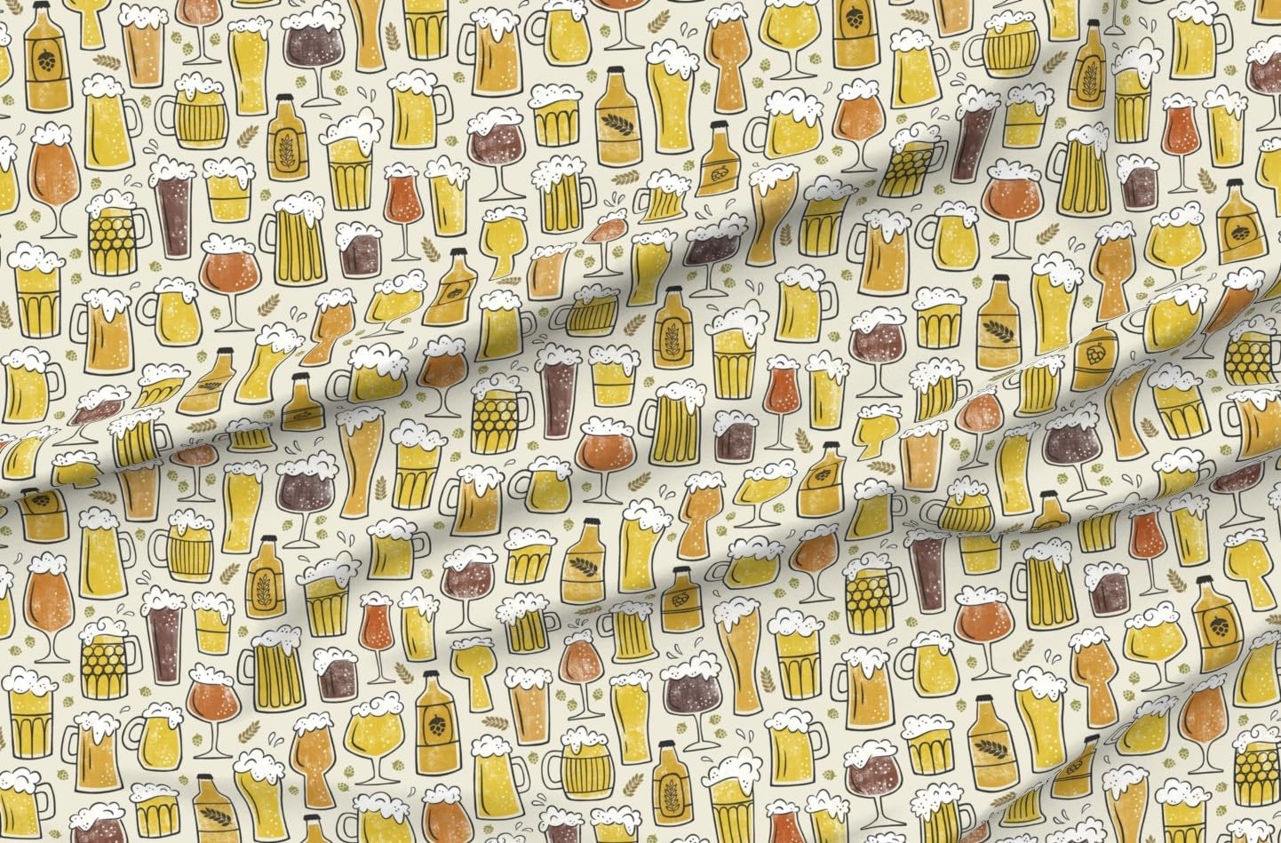 Spoonflower Fabric - Brewery Beer Pint Treats Craft St Patrick's Day Hops IPA Ale Bottles Printed on Petal Cotton Fabric Fat Quarter - Sewing Quilting Apparel Crafts Decor