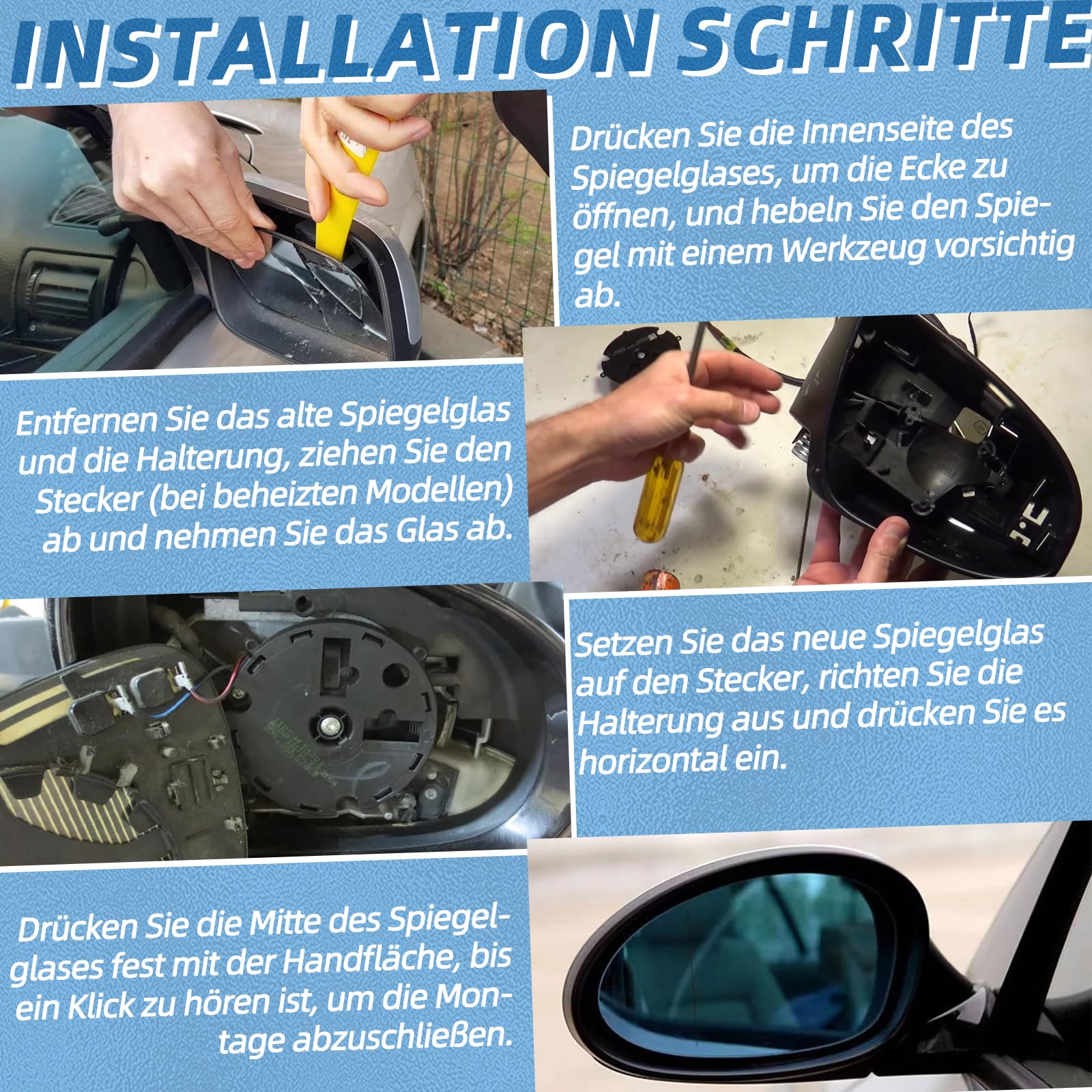 2x Außenspiegelglas Blau Getönt Heizbar für BMW 1er E81 E82 E87 E88 & 3er E90 E91 E92 E93, für E46 NUR für M3 (2000-2007 Clip-in), Spiegelglas Paar Links Rechts, Ersatz