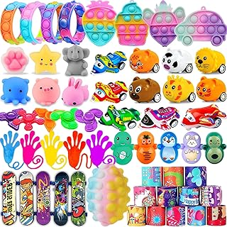 57 Pcs Party Favors for Kids, Pop It Fidget Toys, Treasure Box Toys, Classroom Prizes, Pinata Filler Goodie Bag Stuffers, Treasure Chest, Carnival Prize Box Toys for Boys Girls 4-8-12