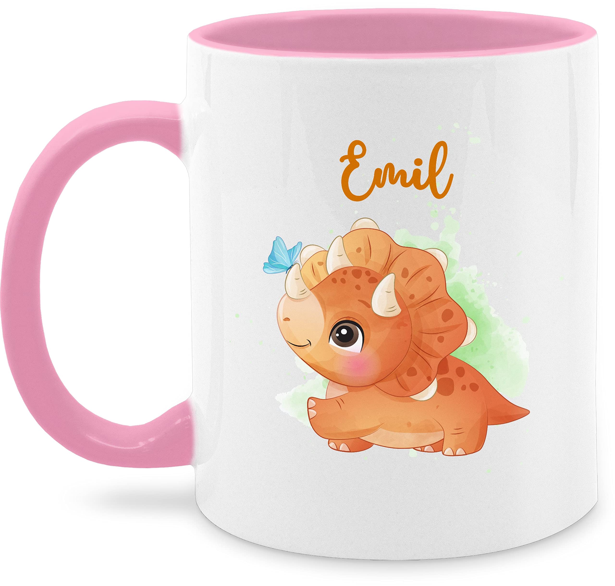 Emaille Tasse Personalisiert Mit Dino-Motiv & Namen - 300 Ml, Weiß/blau, Ideal Als Geschenk