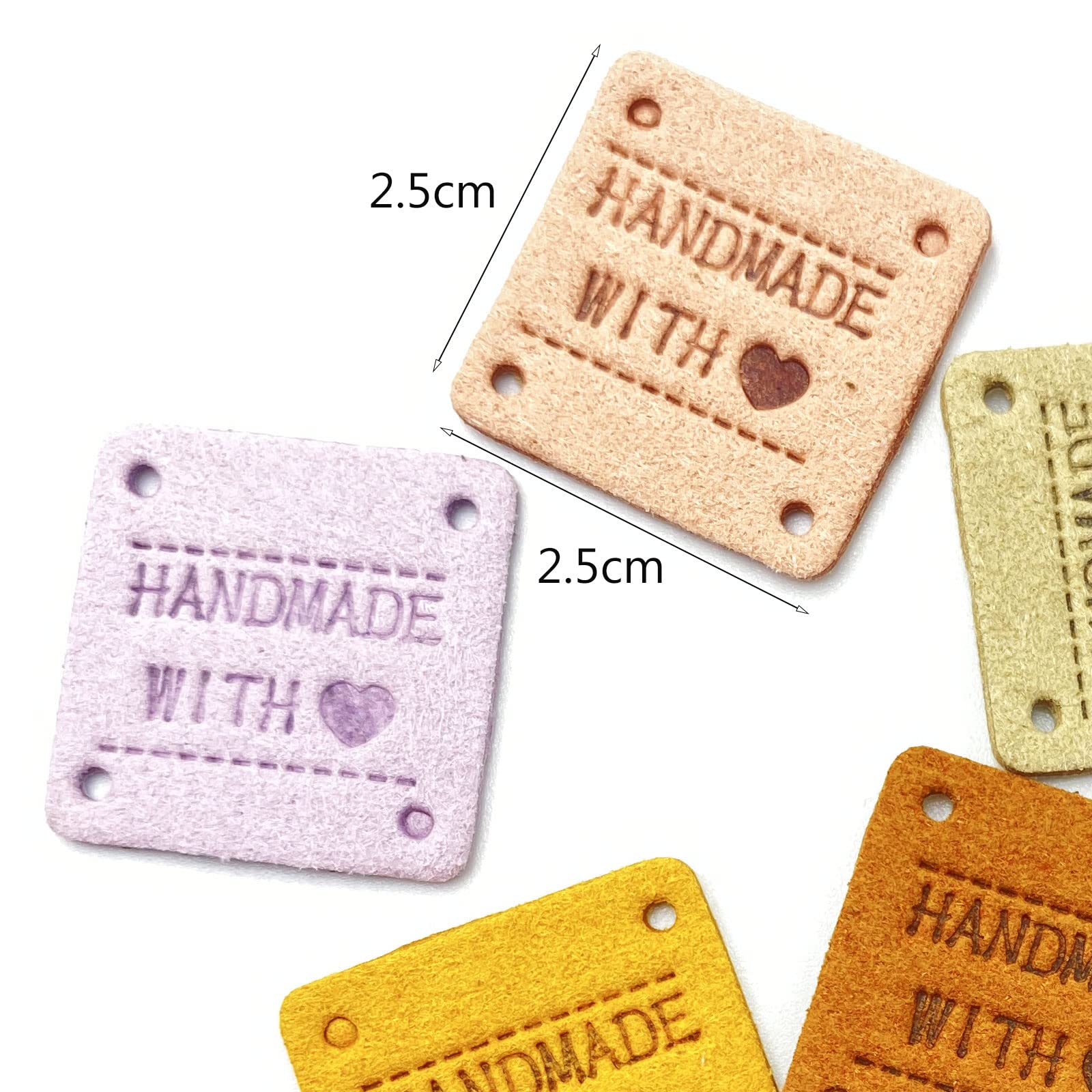 40 Pcs PU Leather Label Faux Leather Handmade Sew on Tag Label Handmade Embossed Tag Embellishment Crochet Knit DIY Jeans Bags Shoes Hat(LZ, 10colors)