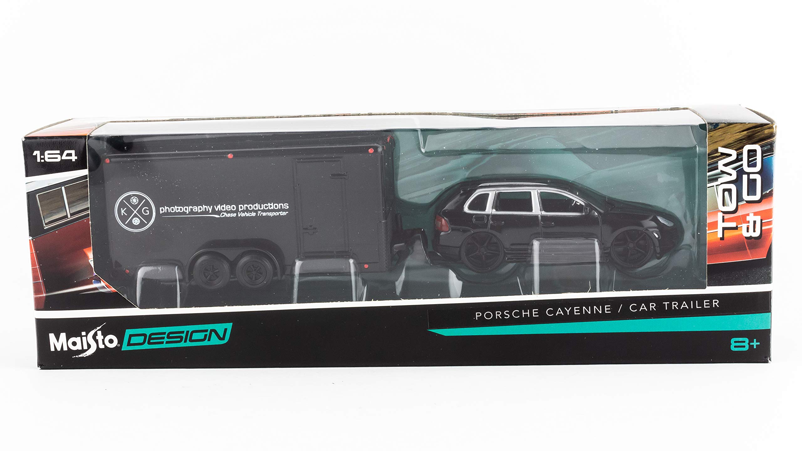 Maisto1:64 Scale - Design Tow & Go - Porsche Cayenne & Car Trailer - Black