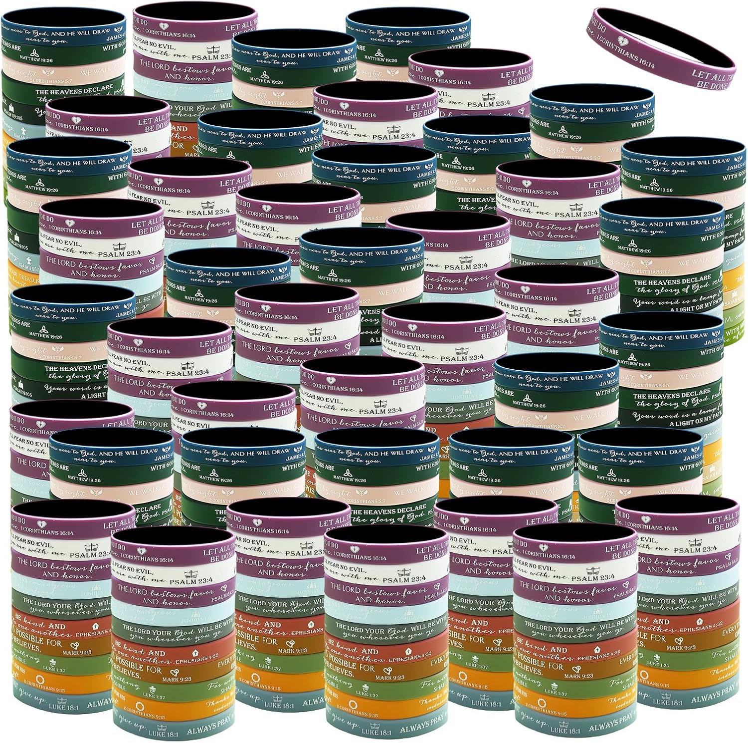 300 Pcs Religious Silicone Wristbands Bulk 15 Colors 20 Styles Bible Verse Bracelet Christian Rubber Wristbands Inspirational Gifts for Men Women Church Party Favor