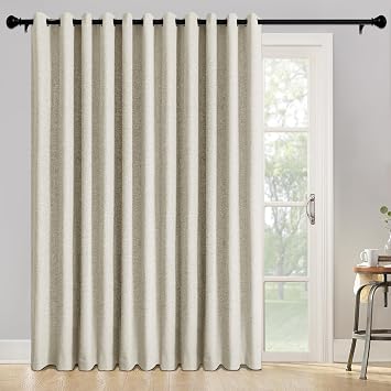 Fcosie Full Blackout Bedroom Curtains, 250 Inch Extra Wide Linen Blend Drapes, Eyelet Top Drapery Window Treatments for Room Divider Storage/Space Room Separation, 2 Panels, W250xL96, Ivory White