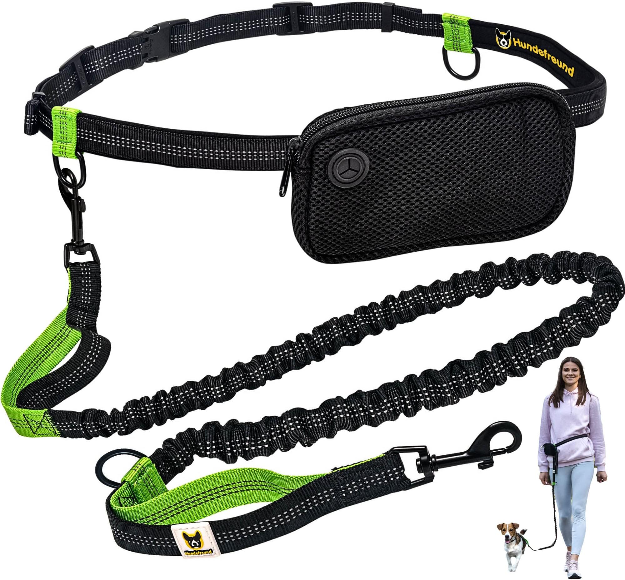 Hands-Free Dog Lead for Small Dogs up to 15 kg | Elastic and Reflective 110 to 160 cm (3.6 ft - 5.2 ft) Leash for Jogging Running Hiking Cycling with Little Dog
