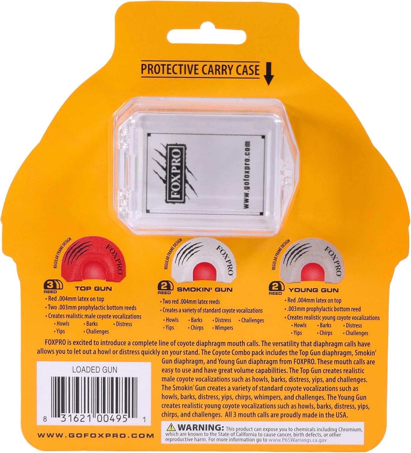 FOXPRO Loaded Gun Predator Mouth Call Combo For Coyote Hunting Includes 3 Diaphragm Mouth Calls