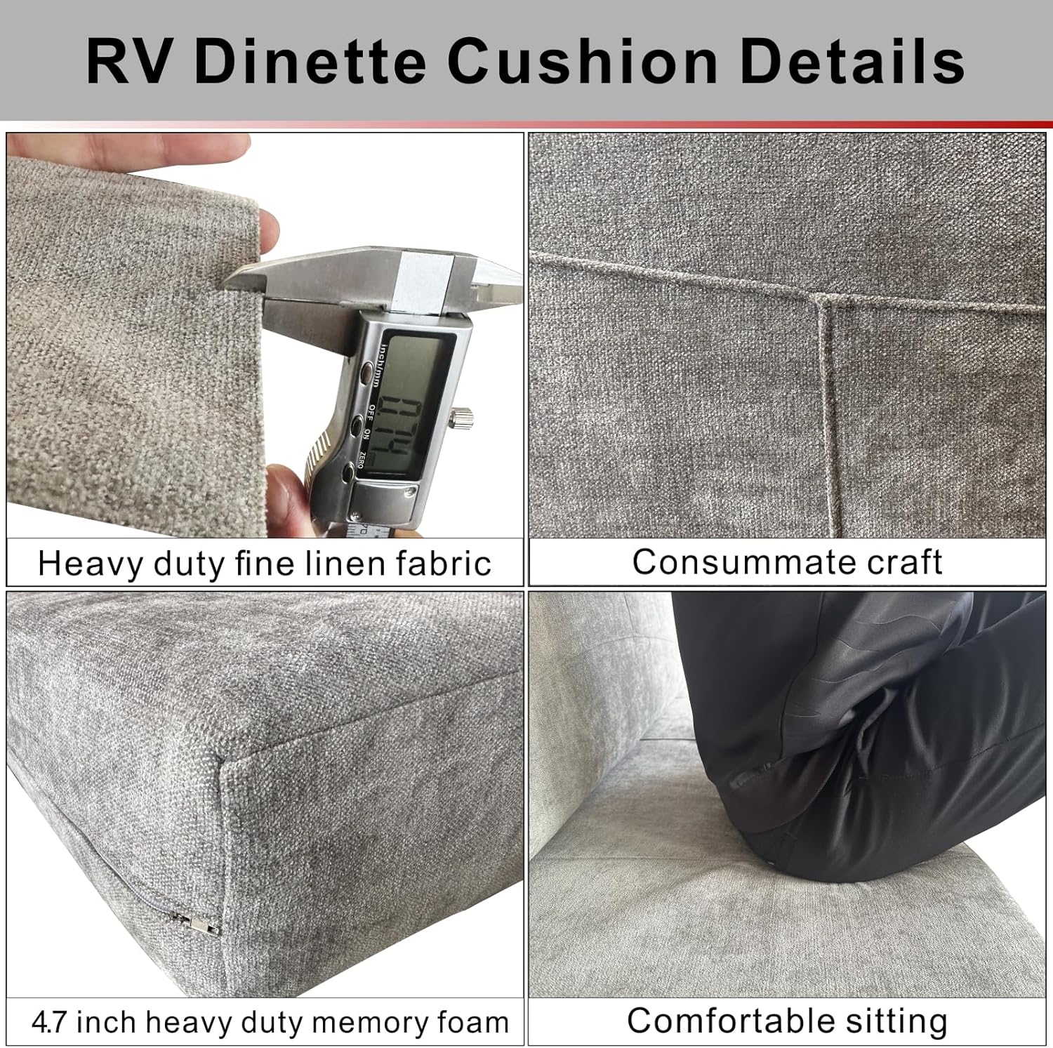 Dulepax RV Dinette Booth Cushions with Memory Foam，Replacement Camper Cushions，Dinette Seat for Camper Trailer，RV Dinette Seat Including 1 Backrest & 1 Bench,RV Sofa,RV Couch,Grey,42inch.