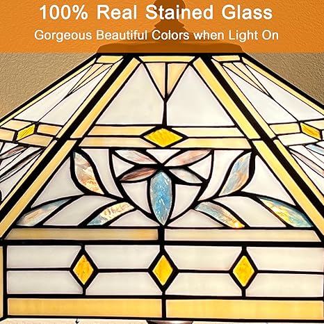 Capulina Capulina Tiffany Lamp Stained Glass Table Lamp 2-Light 16x16x24 Inches Mission Hexagon Virgin Tiffany Style Reading Desk Lamp for Home Office Bedroom Living Room photo 3