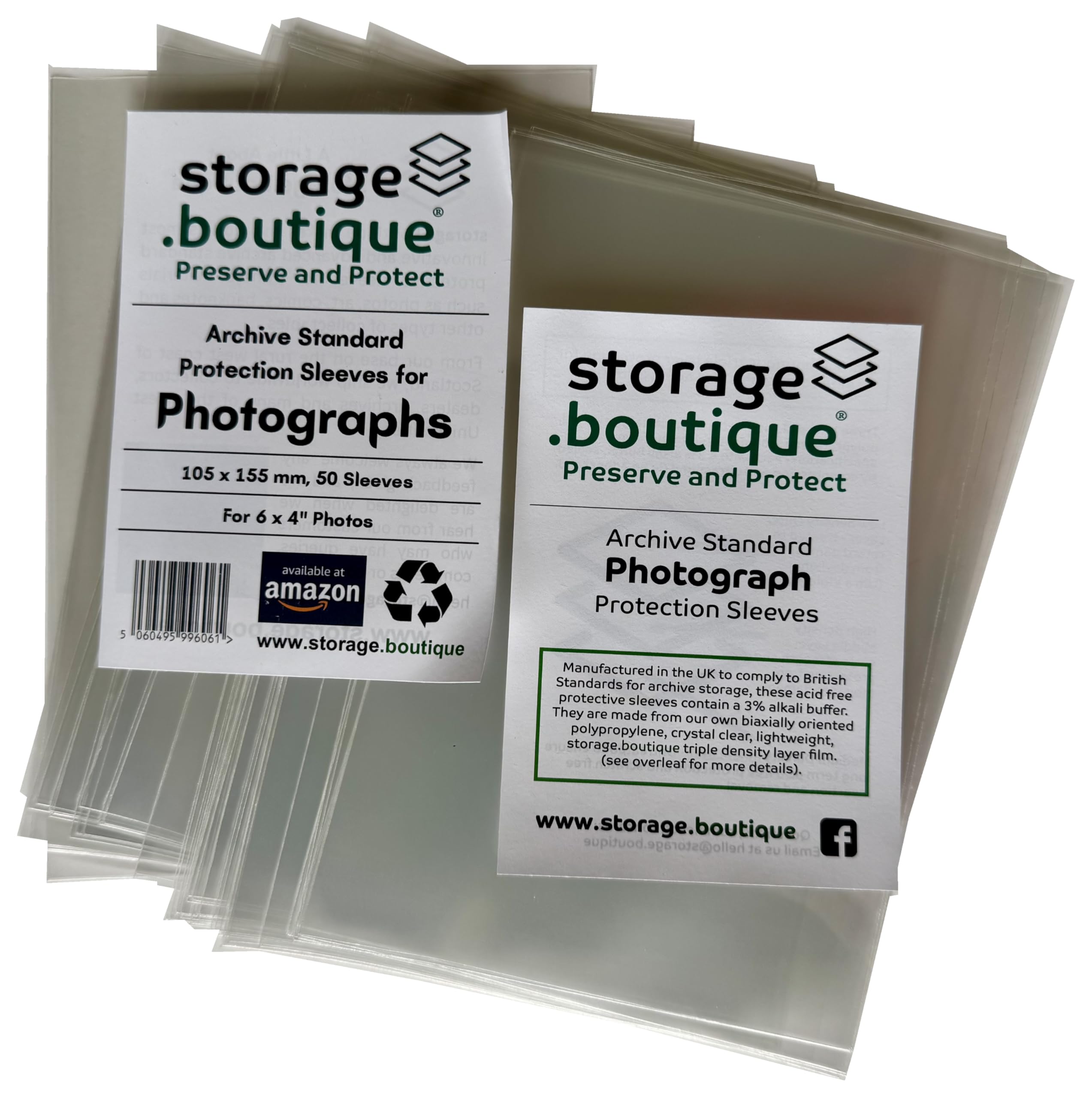 storage.boutique Photograph Protection Sleeves, Archive Standard, Acid Free, 6 x 4 Inches, 155 x 105 mm, 50