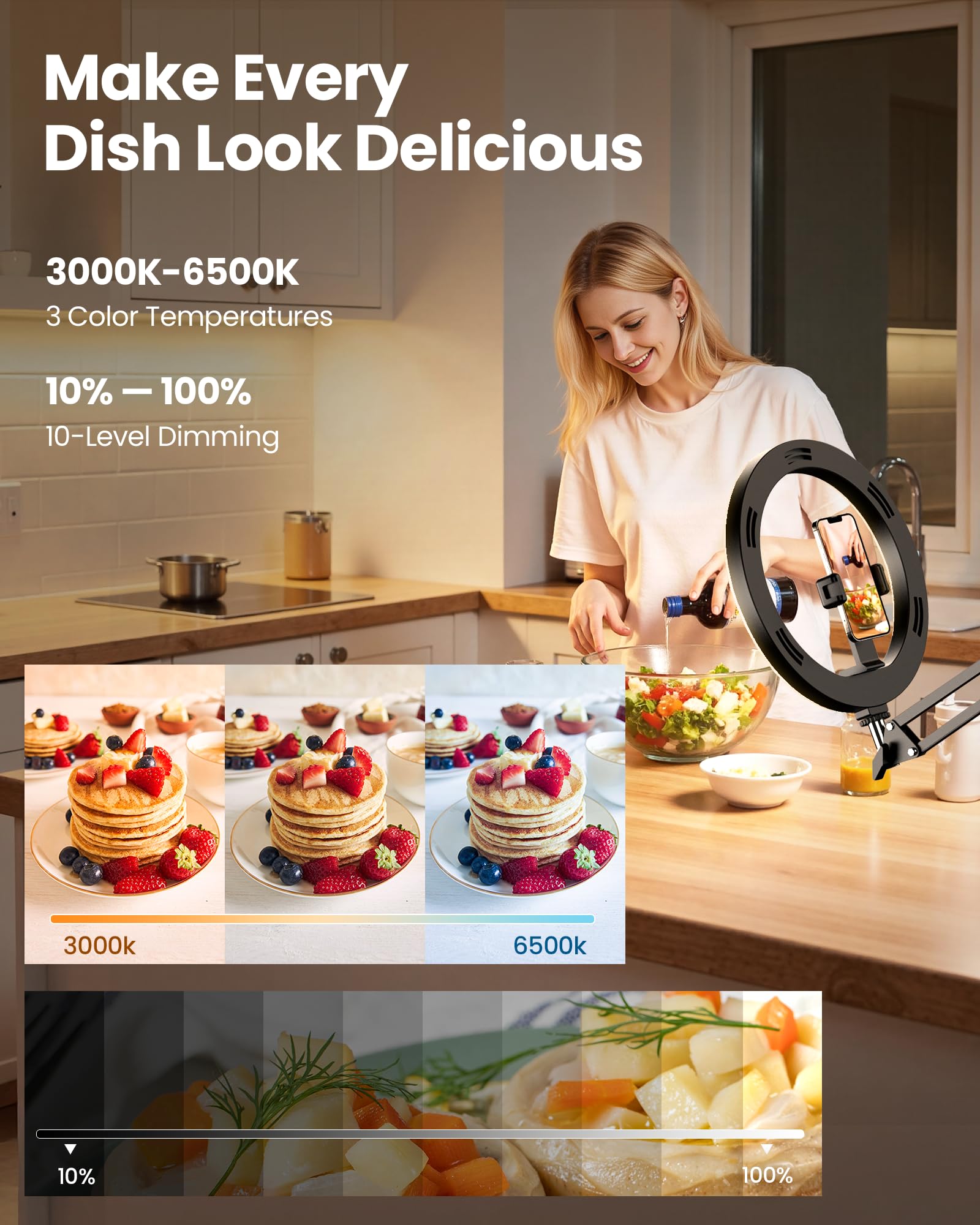 Upgrade Ring Light Overhead Camera Phone Mount for Desk, Evershop 10” Selfie Light with Stand Tripod for iPhone, Light with Phone Holder for Video Recording,Zoom Meeting,Live Streaming Tiktok,YouTube