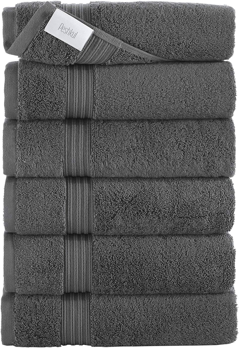 Peshkul Premium Luxury Collection Turkish Hand Towel Set of 6 100% Cotton 16x30 | Hand Towel Set for Bathrooms | Super Absorbent | Eco-Friendly Hotel and Spa Quality | (Mineral Gray)